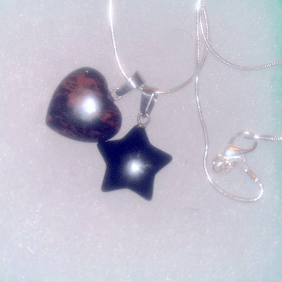 Mahogany Obsidian Heart ♥️ and Onyx Star sterling silver necklace 16” - Picture 2 of 7